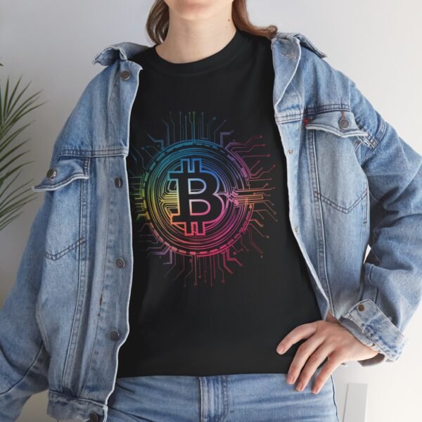 Rainbow Bitcoin Circuit Graphic T-Shirt | Unisex Cotton Tee | Cryptocurrency Shirt - Image 4