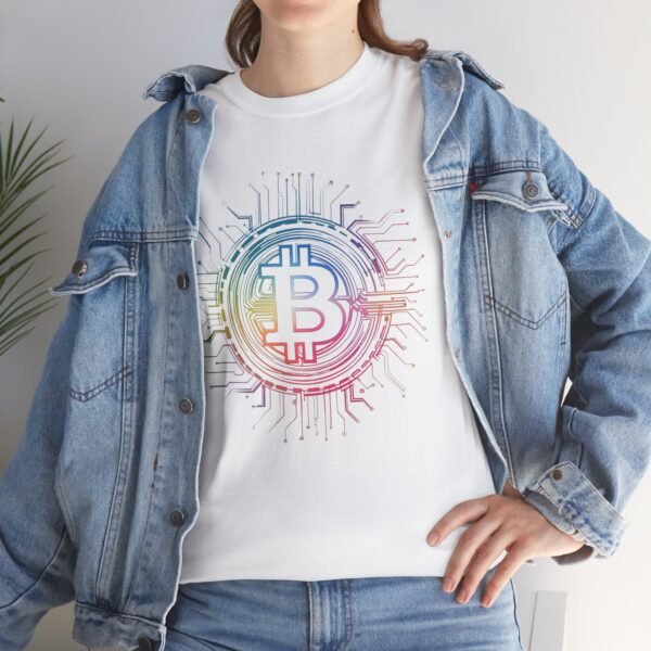 Rainbow Bitcoin Circuit Graphic T-Shirt | Unisex Cotton Tee | Cryptocurrency Shirt - Image 10
