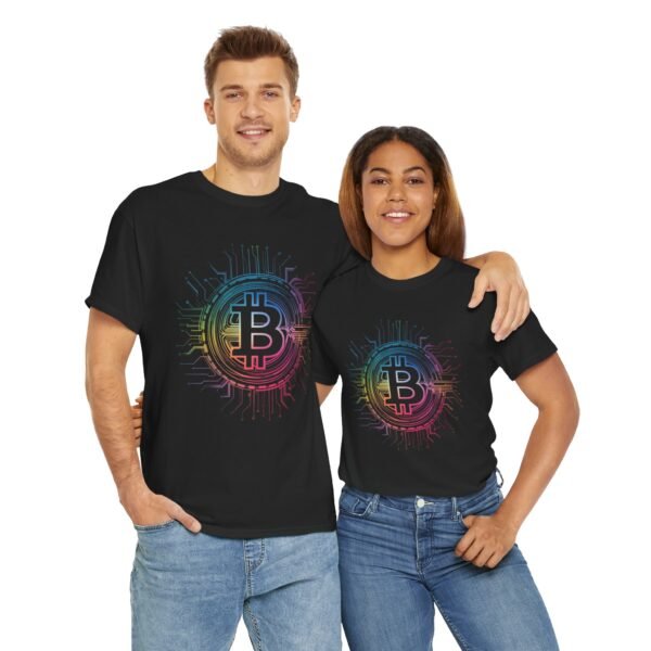 Rainbow Bitcoin Circuit Graphic T-Shirt | Unisex Cotton Tee | Cryptocurrency Shirt - Image 5