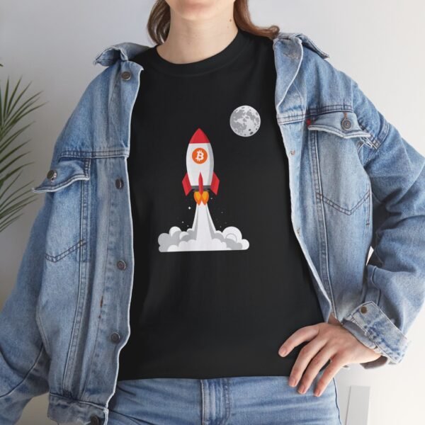 Bitcoin Rocket to the Moon T-Shirt | Crypto Lifestyle Apparel | Space Exploration Design - Image 4
