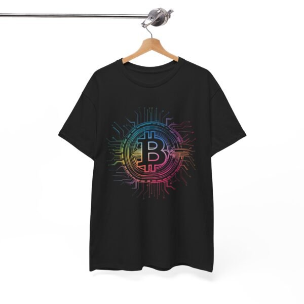 Rainbow Bitcoin Circuit Graphic T-Shirt | Unisex Cotton Tee | Cryptocurrency Shirt - Image 3