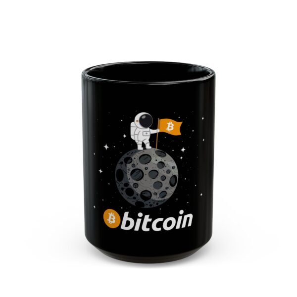 Bitcoin Astronaut Mug | Black Ceramic Coffee Cup with Moon Design - Image 5