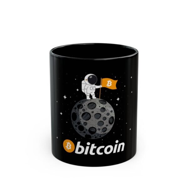 Bitcoin Astronaut Mug | Black Ceramic Coffee Cup with Moon Design